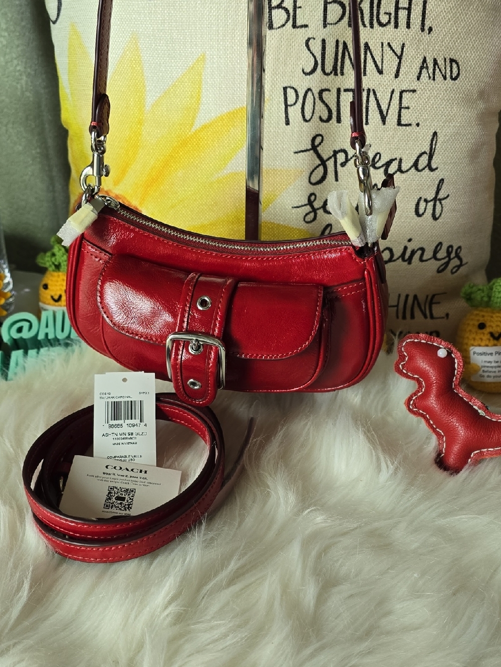Coach NWT Ashton Mini Red Leather Buckle-Front Crossbody Bag Or Clutch So Cute - Picture 3 of 16